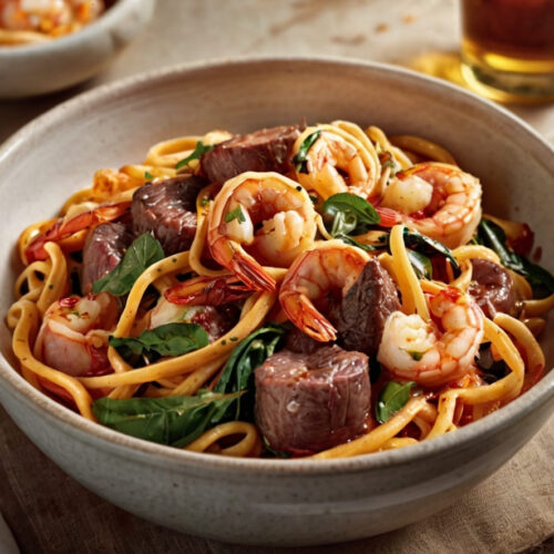 Calabrian Steak and Shrimp Bucatini Recipe