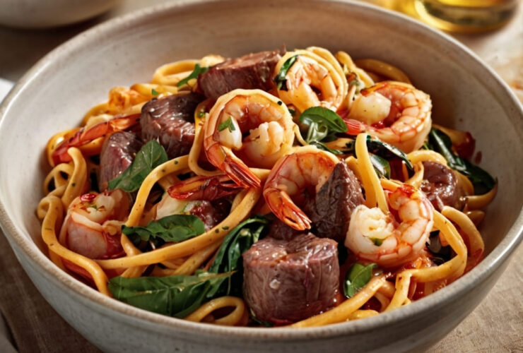 Calabrian Steak and Shrimp Bucatini Recipe