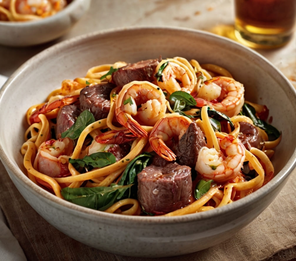 Calabrian Steak and Shrimp Bucatini Recipe