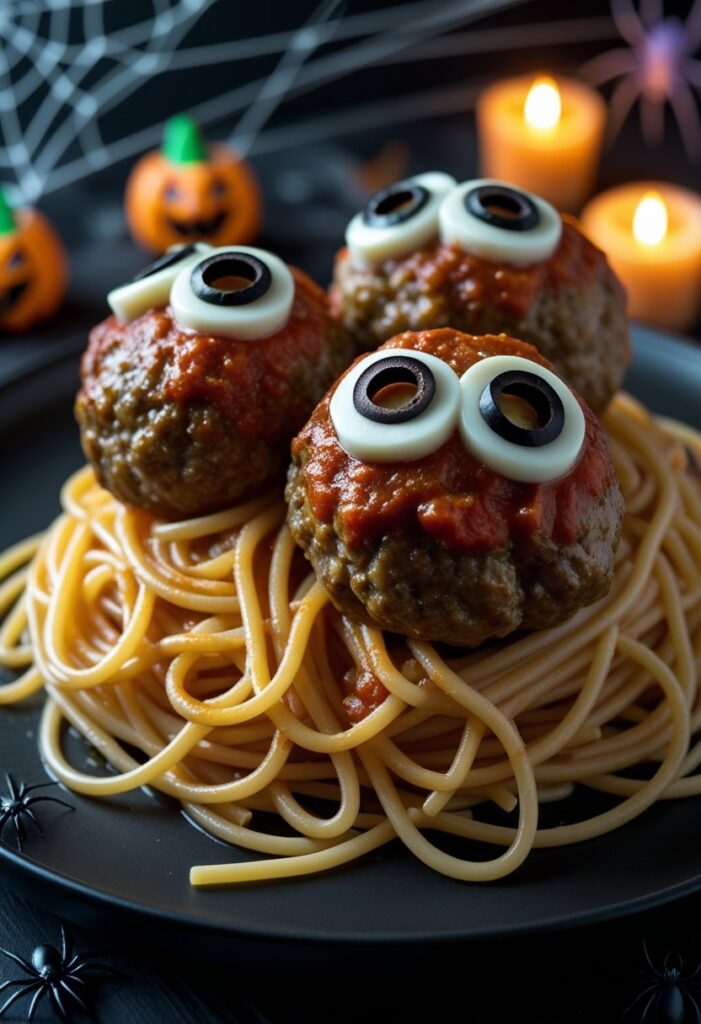 Monster Eye Meatball Pasta